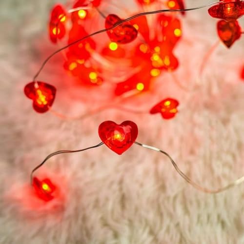 Red Heart Fairy Lights Battery Operated 10FT 30LED Valentines String Lights - Image 5