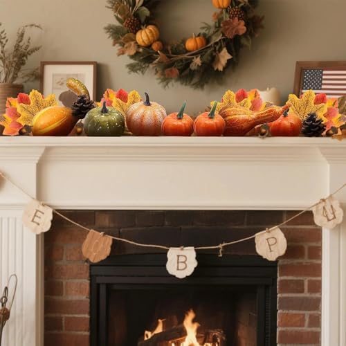 50 Pcs Fall Mini Pumpkin Decoration Set, Artificial Maple Leaves Acorns Squashes for Halloween Thanksgiving - Image 2