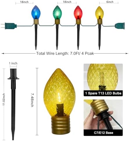 Christmas Multicolor Pathway Lights Outdoor, 7.5 Ft Strawberry Jumbo C9 Walkway Lights with 4 LED Large Bulb, Connectable Christmas Walkway Light for Winter Holiday Outside Yard Garden Lawn Decor - Image 2