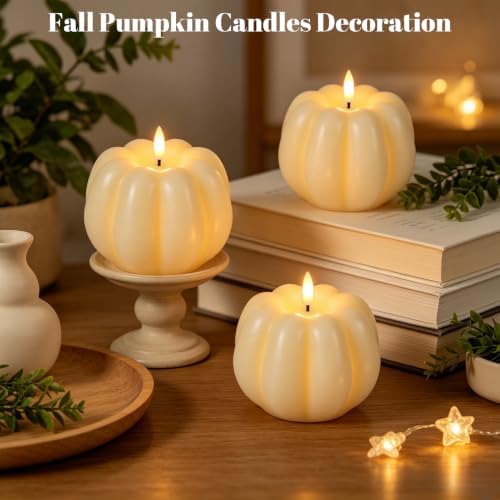 Wondise Fall Decorations Real Wax Pumpkin Candles with Remote Timer - Image 4