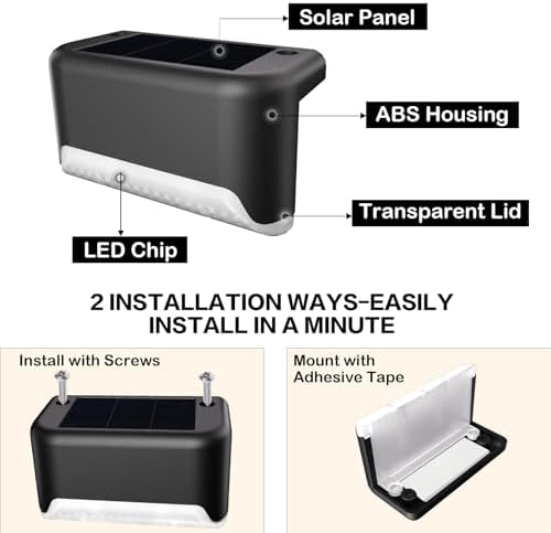 BKBB PPBB Solar Deck Lights Outdoor, 4 Pcs Solar Step Lights, Waterproof LED Solar Lights for Outdoor Stairs, Step, Fence, Yard, Patio, Railing, Garden and Pathway - Image 5