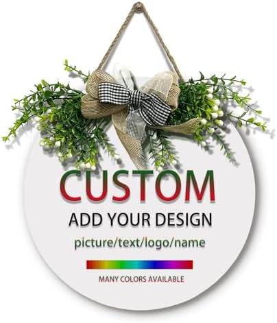 Personalized Custom Door Signs Wreath Customized Wooden Decoration Name Photo Text Logo Custom Rustic Yard Door Hanger for Front Door Home Outdoor Hanging Sign Wall Art Garden Farmhouse Plank Decor by Cryfox