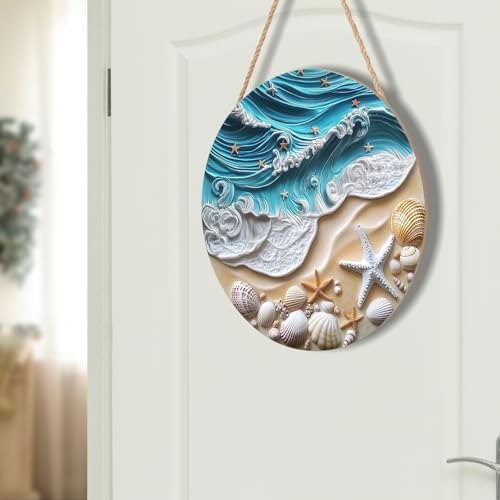 Beach Signs Coastal Coral Wreath for Front Door Hello Summer Door Hanger Nautical Sea Welcome Sign Ocean Starfish Theme Decorations Wooden Plaque for Indoor Wall Hanging Outdoor Outside Porch 12"x12" - Image 7