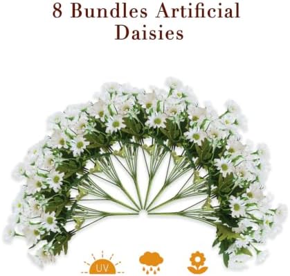 8 Bundles Artificial Daisy Flowers for Outdoors, UV Resistant Faux Daisy Mums for Outdoor Planters, Front Porch, Patio, Yard, Garden, Window Box Spring Summer Fall Decor, White - Image 4