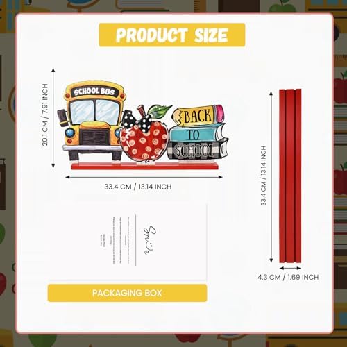 Smile Back to School Wooden Table Decor Book Stack, Polka Dot Apple, School Bus Desktop Signs - Classroom & Home Office Tabletop Decorations School Gift for Students, Teachers - Image 2