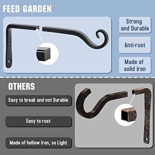 FEED GARDEN Wall Hooks for Hanging Plants 10 Inch - 2 Pack Heavy Duty Metal Plant Brackets, Holds 48 lbs, Rust Resistant Black L-Shape Hooks for Indoor Outdoor Decor - Image 4