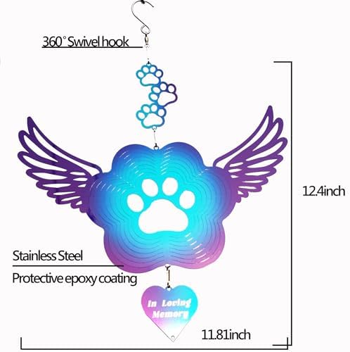 Dog Cat Paw Print Sympathy Gifts Stainless Steel Pet Memorial Wind Spinners - Image 3
