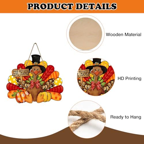 Thanksgiving Turkey Front Door Sign, Fall Give Thanks Farmhouse - Image 3