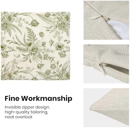 CXMEIFLY Sage Green Spring Pillow Covers 20 x 20 Inch Set of 2 for Chinoiserie Flowers Decor Throw Pillows Floral Leaves Seasonal Plant Outdoor Decorative Cushion Cases for Couch Bed Decorations - Image 6