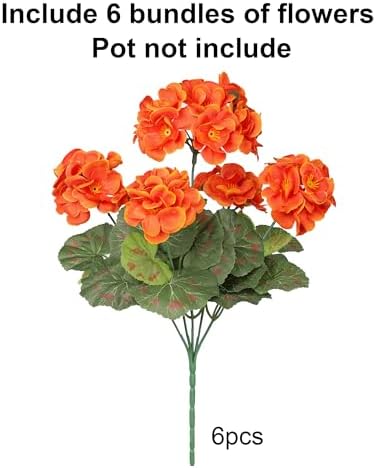 Fake Geraniums Artificial Flowers for Outdoors Fall Autumn Decoration, 6 Bundles Silk Geraniums UV Resistant Look Real Orange Faux Flowers Plants for Front Door Garden Planter Patio Balcony Yard Home - Image 5