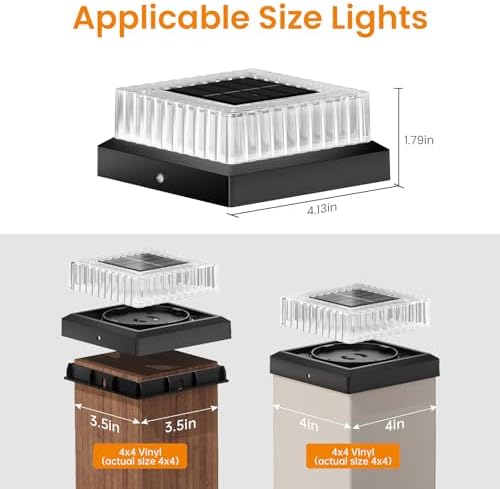 APONUO Solar Post Cap Lights, 12-Pack IP65 Waterproof for 4x4 Posts, 20 Lumens Deck Post Lights Solar Powered Outdoor – Perfect for Fence, Patio, Garden,Decor, Black - Image 3