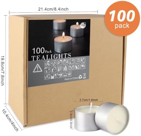 100 Pack Long Burning Tealight Candles, 8-Hour Unscented Smokeless Dripless White Votive Candles, Bulk Set for Shabbat, Weddings, Christmas, Religious Ceremonies, Home Decor & Special Events - Image 2