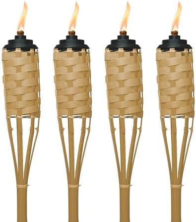 TIKI Bamboo Tiki Torches 4-Pack – Weather-Resistant Outdoor Décor with Easy-Pour Wide-Mouth Canister Refill for Patio, Garden, Backyard, and Parties, 57-Inch Citronella Torches by TIKI