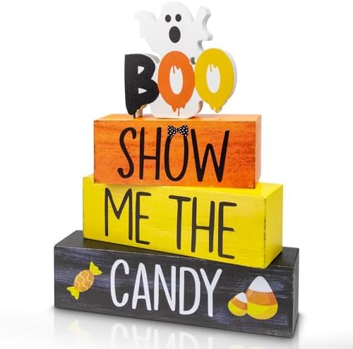 4 Pcs Halloween Wooden Decor, Show Me the Candy Decorations by Gleegreets