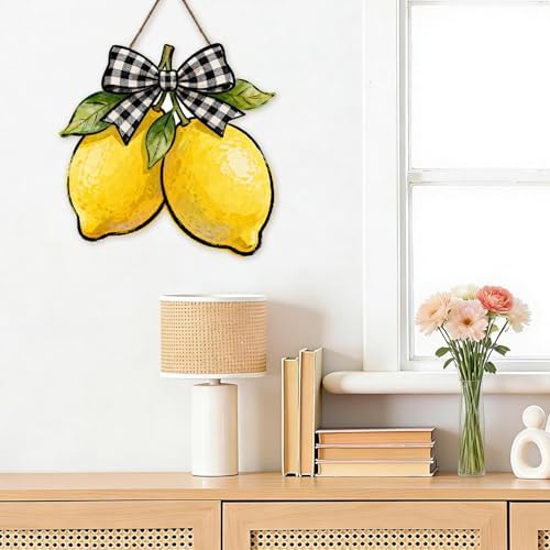 Harooni Lemon Welcome Door Sign for Front Door Summer Yellow Fruit Hanging Wreath 10"x10" Fresh Lemon Wood Sign Front Door Farmhouse Wall Porch Art Home Kitchen Living Room Indoor Outdoor Ornaments - Image 6