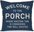 PANDICORN Throw Pillow Cover 18x18 Inch Welcome to the Porch, Navy Blue by PANDICORN