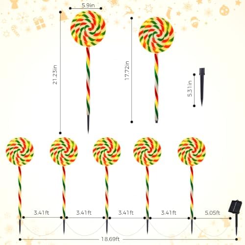 Outdoor Christmas Decorations, Lollipop Pathway Lights, 5 Pack - Image 2