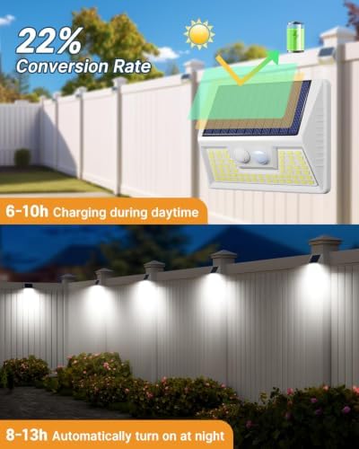 vighep 2 Pack Solar Motion Lights Outdoor, Waterproof Fence Lights Solar Powered with 3 Lighting Mode, Cold White LED Step Light for Outside Wall Yard Deck Stairs Garden - White - Image 4