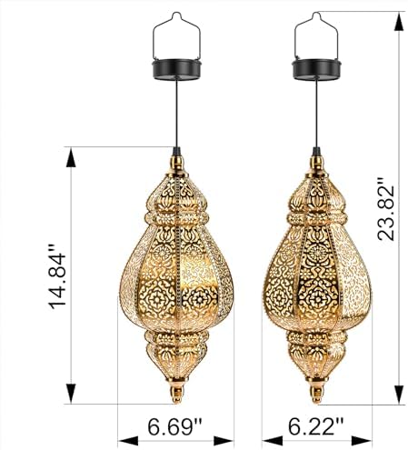 Hapjoy Moroccan Hanging Solar Lights Outdoor Lantern Bidirectional Availabili Garden Decor Waterproof Plastic Gold Decorations for Patio Pathway Yard Backyard Solar Powered Garden Decorative (1, gold) - Image 6