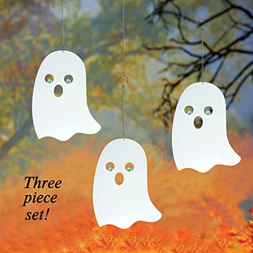 Halloween Glow in The Dark Metal Ghost Pendant Set of 3, Indoor Outdoor Hanging Decor Ornament - Image 4