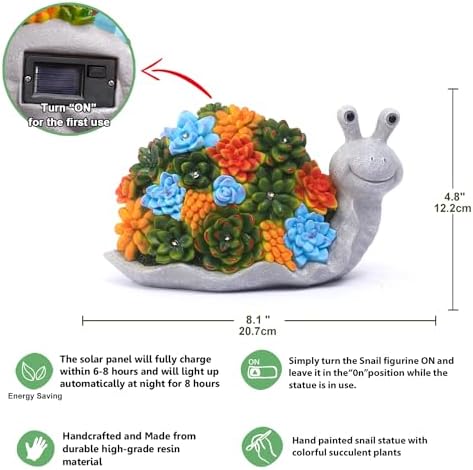 Nacome Snail Statues with Succulent for Garden Decor: Solar Outdoor Clearance Outside Yard Art Porch Patio Balcony Front Lawn Ornaments –Birthday Gifts for Mom Grandma Women - Image 3