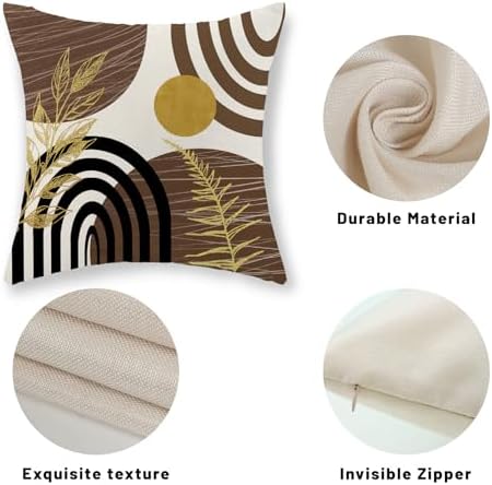 Boho Brown Pillow Covers 18x18 Set of 2 Brown Gold Tropical Leaf Decor Mid Century Throw Pillows Outdoor Bohemian Decorative Pillowcase Farmhouse Abstract Modern Cushion Case for Couch Sofa - Image 7