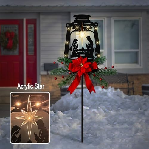 Solar Powered Metal Nativity Scene Garden Stake, Waterproof Outdoor Christmas Silhouette Yard Decor - Image 2