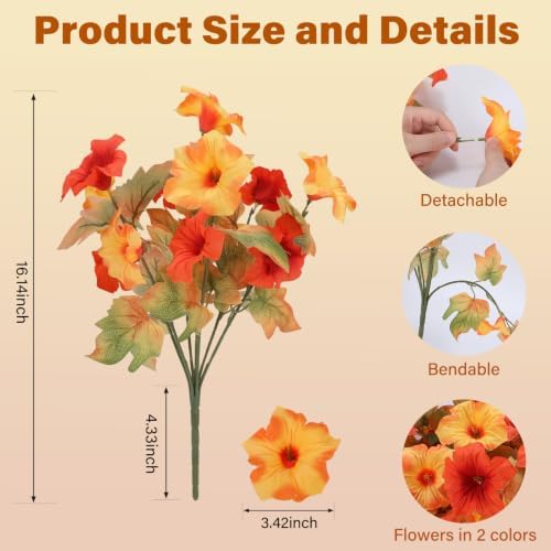 Geegoods Fall Artificial Petunias for Outdoors, 4 Bundles Orange Yellow - Image 2