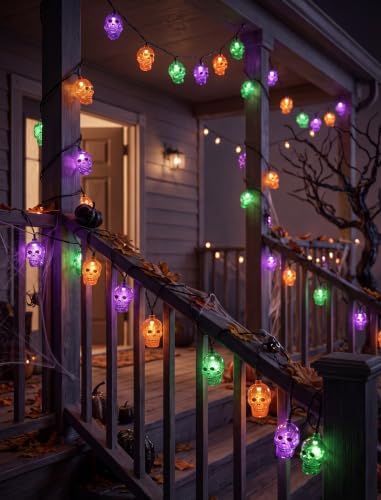 8.5Ft Outdoor Halloween Skull String Lights Plug in, 10 Ghost Head Lights - Image 6