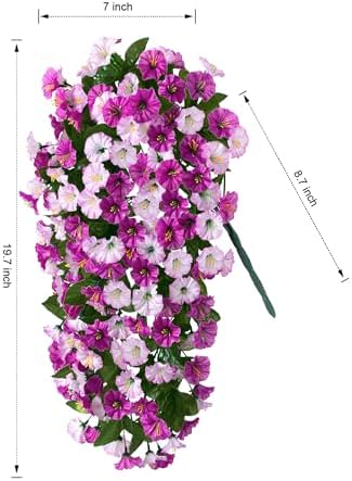 HyeFlora Artificial Fake Hanging Flowers Plants for Outdoor Outside, 2PCS Faux Silk Morning Glory Trailing Vines UV Resistant Look Real for Home Planter Porch Patio (Light Fuchsia+Fuchsia) - Image 6