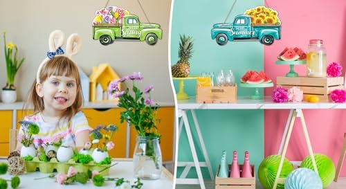 WaaHome Reversible Sunflower Summer Sign and Hello Spring Wreath for Front Door Decor Truck Spring Summer Door Decorations for Home Farmhouse Welcome Door Sign Hanger - Image 6