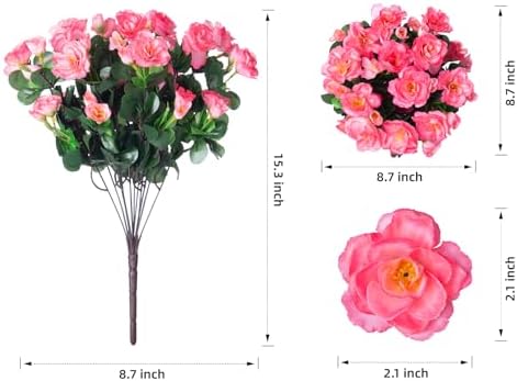 HyeFlora Artificial Faux Outdoor Flowers Plants for Spring Summer Decoration, Fake Silk Camellia UV Resistant Look Real for Planter Outside Front Door Porch Patio Balcony, 3 Large Bundles - Image 4