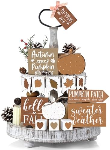 Sumind 15 Pcs Fall Decorations for Home Fall Tiered Tray Decor Set,Leaf by Sumind