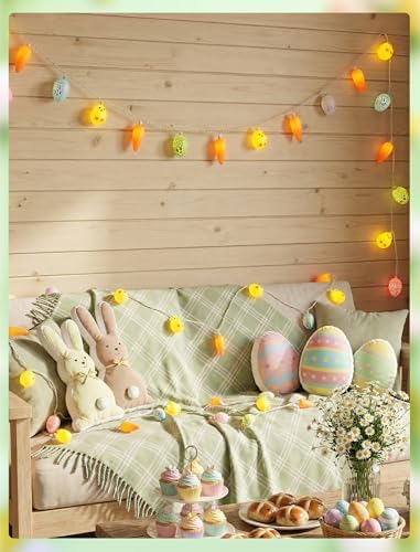 GOOTHY 8.5Ft Outdoor Easter Cracked Egg Chicken and Carrot String Lights Plug in, Hanging Easter Decorations Pastel Lights for Indoor Outdoor Spring Themed Party Patio Garden Birthday Home Decor - Image 4