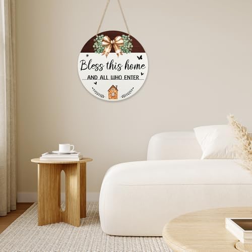 Bless This Home And All Who Enter Door Signs, Christian Jesus Wood Hanging Decor, Porch Front Door Outside Decorations -006 - Image 4