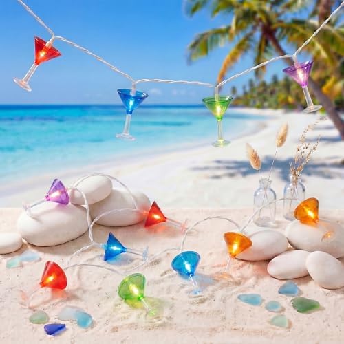 Cocktail Glass String Lights, 8.5FT 10 LED Summer String Lights with UL Certified Plug, Waterproof Tropical Party Decorations for Patio, Connectable Hawaiian Lights for Garden Backyard Bar Decor by Txcigech
