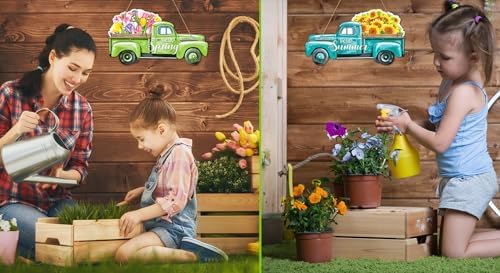 WaaHome Reversible Sunflower Summer Sign and Hello Spring Wreath for Front Door Decor Truck Spring Summer Door Decorations for Home Farmhouse Welcome Door Sign Hanger - Image 4