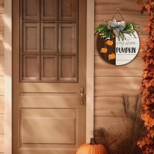 Fall Pumpkin Door Wreath Wooden Autumn Sign with Bow for Front Door Hey There Pumpkin Porch Hanging Signs Farmhouse Wall Garden Outdoor Decor - Image 4