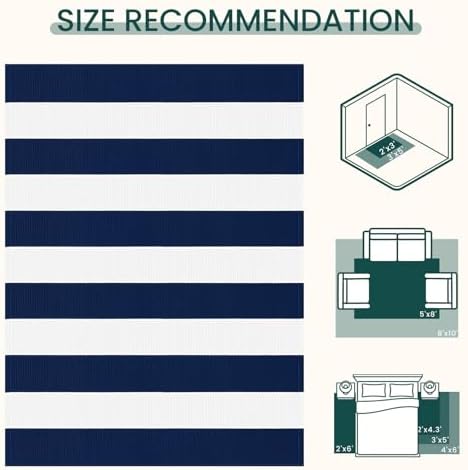 KOZYFLY Blue and White Striped Area Rug 3x5 Ft Woven Cotton Front Door Rug - Image 3