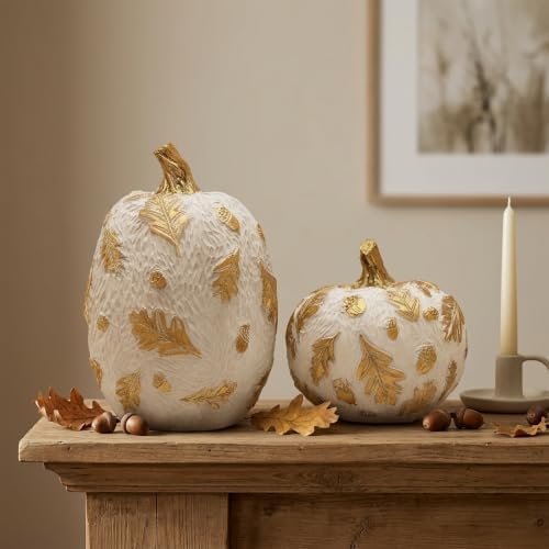 Fall Pumpkin Decor Set - White & Gold Harvest Festival Table Decor by Unknown