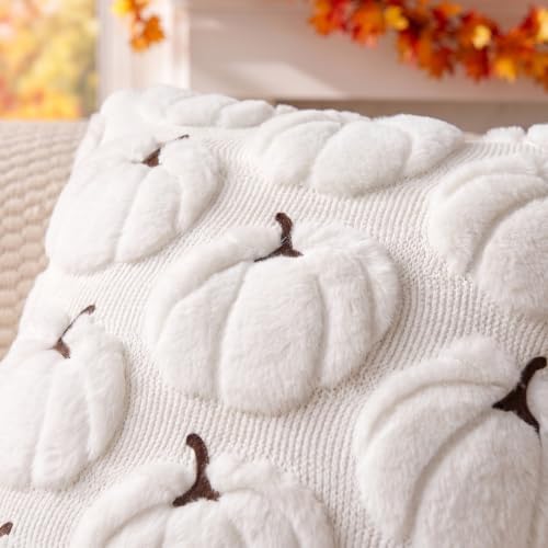 Fall Pillow Covers Pumpkin Fall Decor 18x18 Set of 2 White - Image 2