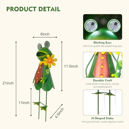 HONGLAND Solar Frog Garden Statue with Blinking LED Eyes Gifts for Women - Image 2