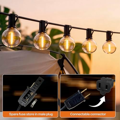 Outdoor String Lights 100FT with 50+2 G40 LED Bulbs, Shatterproof & Waterproof Patio Lights, Connectable Globe String Lights for Backyard Porch Deck Bistro Garden Party - Image 5