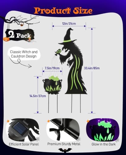 Lewondr 2 Pack Metal Witch Halloween Decorations Outdoor - Image 6