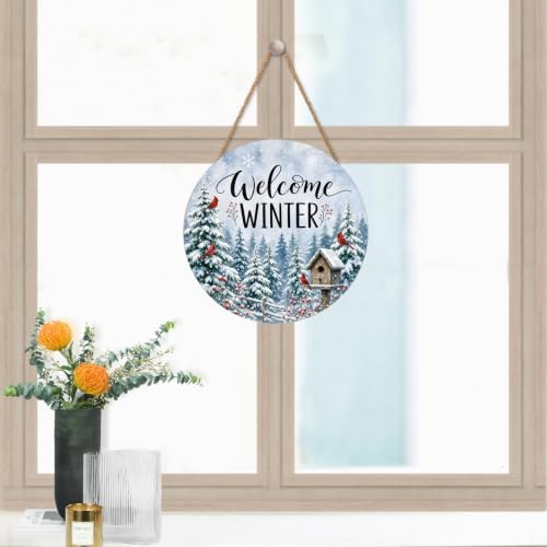 Winter Welcome Sign for Front Door Decor Christmas Snowflake Trees Round Outdoor Hanging Wooden Door Sign for Porch Xmas Holiday Farmhouse Wreath Hanger Sign for Outside Indoor Wall Decoration 12"X12" - Image 6