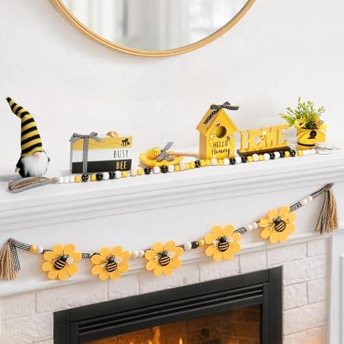 Spring Decorations for Home 8 Pcs Summer Bumble Bee Tiered Tray Decor Set - Image 5