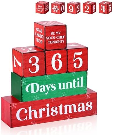 365 Days Christmas Countdown Wooden Tiered Tray Decor, Activities Decision Dice Decorations Gifts for Home, Winter Table Centerpiece for Xmas Party Kitchen Office by Gleegreets