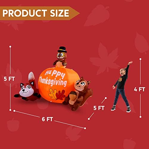 Joiedomi 6 FT Tall Thanksgiving Inflatable Turkey on Pumpkin, Racoon and Squirrel with Build-in LEDs Blow Up Inflatables for Thanksgiving Party Outdoor, Yard, Garden, Lawn Fall Decorations - Image 5