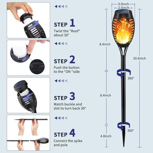 KYEKIO 16Pack Solar Torch Light with Flickering Flame for Halloween Decor - Image 6