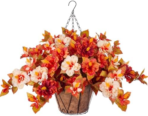 Artificial Fake Fall Hanging Flowers with Basket for Outdoors Decoration by INXUGAOArtificialFlowers